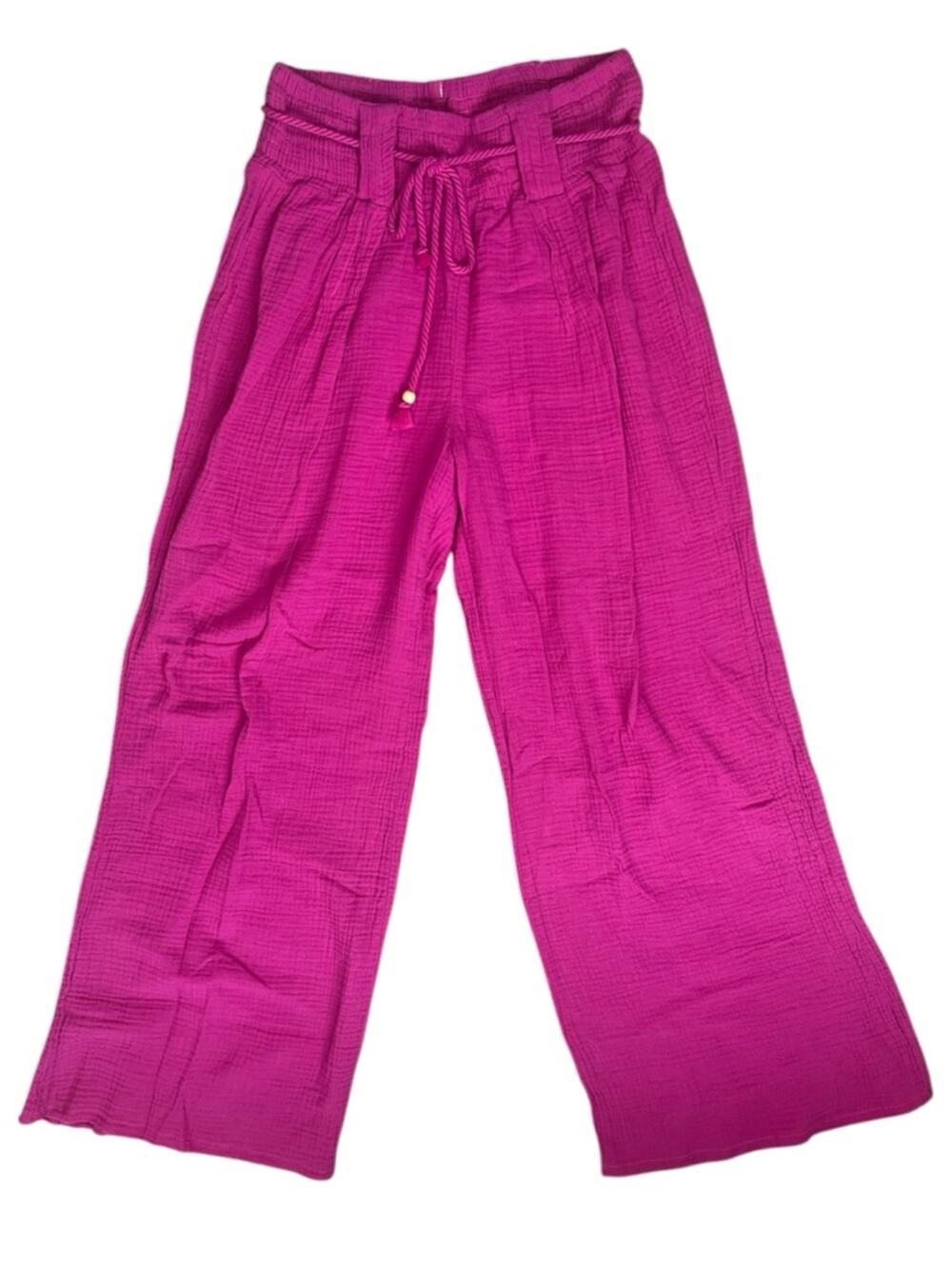Banjara Slubbed Cotton Gauze Wide Leg Palazzo Pants Medium Pink Beach Relaxed